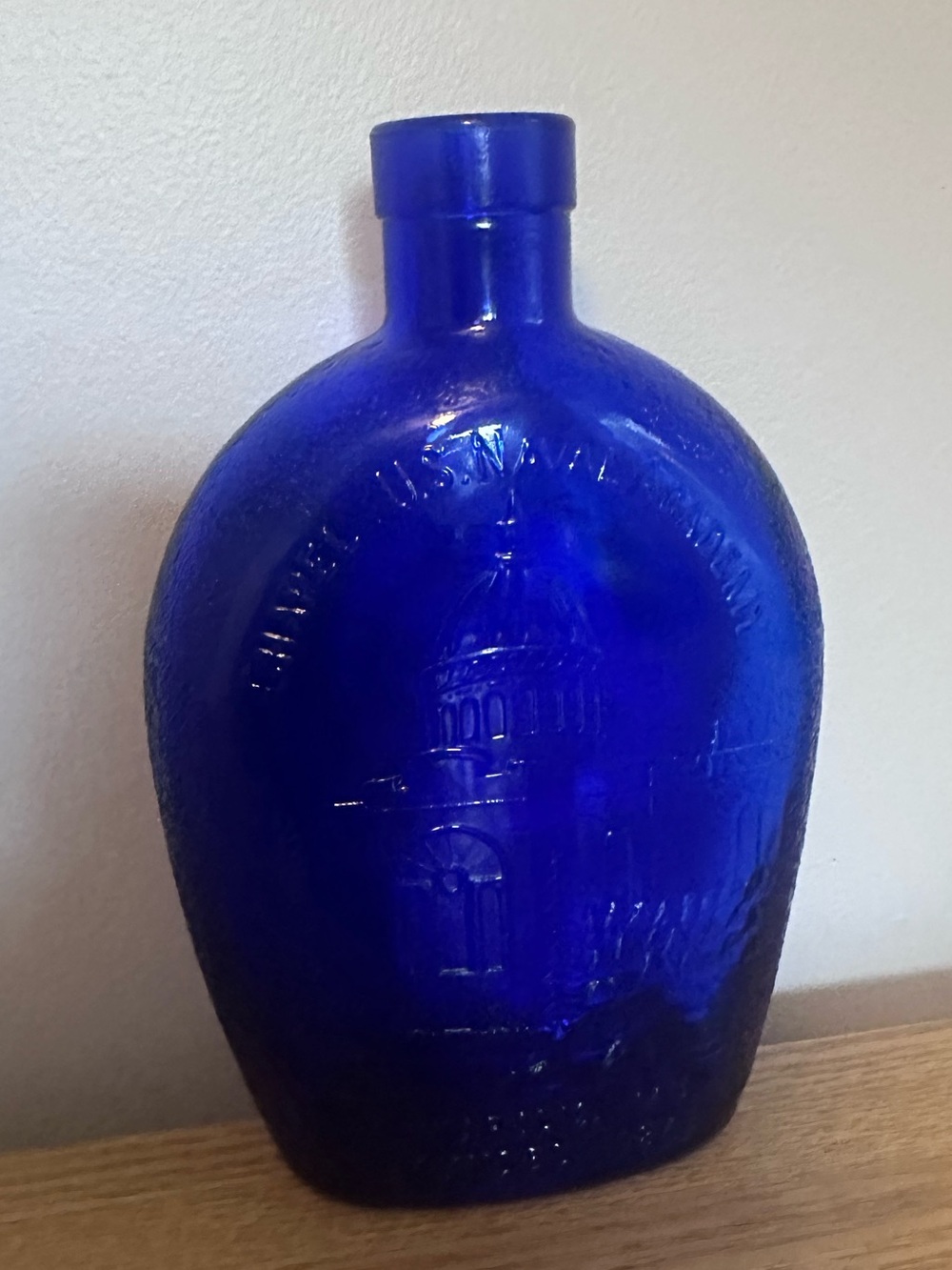 Vintage US Naval Academy Chapel Cobalt Blue Glass Decanter